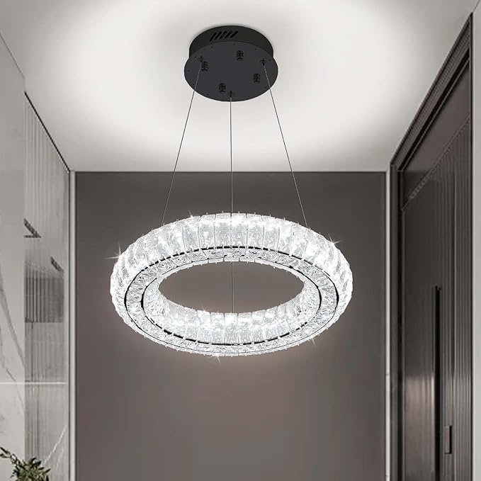 Modern LED Chandelier 1 Ring 8.7in Pendant Light for Kitchen Island Dimmable LED Ceiling Light Black Pendant Light for Dining Room Bedroom Living Room