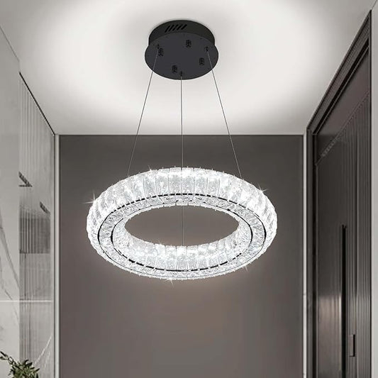 Modern LED Chandelier 1 Ring 8.7in Pendant Light for Kitchen Island Dimmable LED Ceiling Light Black Pendant Light for Dining Room Bedroom Living Room