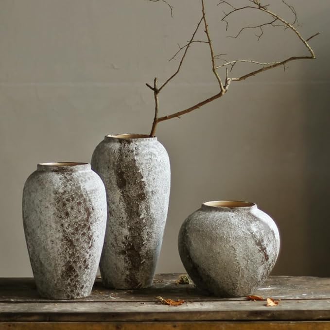 Denique Rustic Ceramic Tall Floor Vase, Vintage Farmhouse Decor, Large Terracotta Vases for Living Room Entryway Table Centerpiece Decor, Terracotta Pottery Clay(C-35cm)