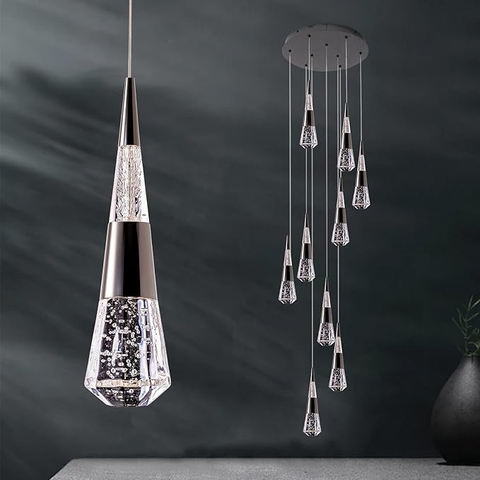 Led Chandelier,9 Light Black Modern Chandelier for High Ceiling Luxury Modern Pendant Light Fixture, Black Modern Led Chandelier for Foyer Dimmable with Remote