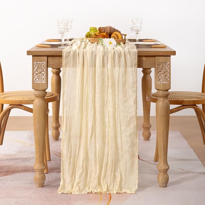 MLMC Beige Cream Cheesecloth Table Runner Extra Long 13.3ft Rustic Boho Cheese Cloth Table Runner Fall Decor 35 x 160 inches for Events Home Decor