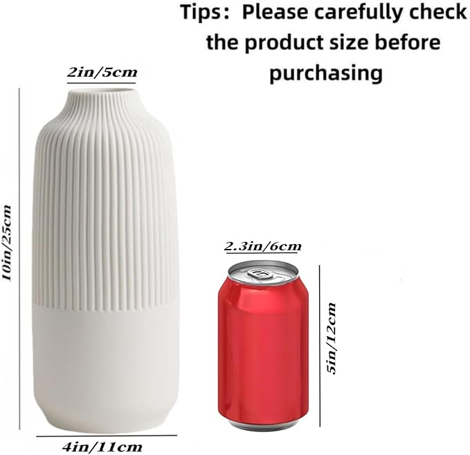 White Ceramic Vase for Flowers, 10 Inch Flower Vases Home Decor, White Boho Vases for Pampas Grass, Vase for Centerpieces Living Room Table Entryway Shelf