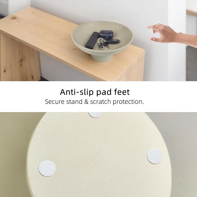 Large Decorative Fruit Bowl for Kitchen Counter - 11.8 Inch Handcrafted Resin Pedestal Bowls for Home Decor, Modern Key Purse Bowl for Entryway Table, Beige