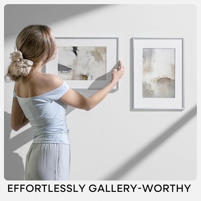 Homeforia Poster Silver Frame 24x30, High End Metal 24 x 30 Large Picture Frames with Mat 18 by 24 for Photo, 24x30 Silver Frames Matted to 18x24 Print, 30x24 Frame, Tempered Glass, Wall Kit, Set of 1