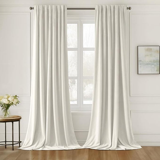 MIULEE Ivory White Velvet Curtains 96 inches Long 2 Panels - Luxury Pinch Pleated Room Darkening Window Drapes for Bedroom Living Room Thermal Insulated Super Soft, Back Tab Rod Pocket Elegant Decor