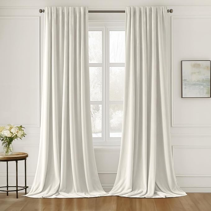MIULEE Ivory White Velvet Curtains 108 inches Long 2 Panels - Luxury Pinch Pleated Room Darkening Window Drapes for Bedroom Living Room Thermal Insulated Super Soft, Back Tab Rod Pocket Elegant Decor