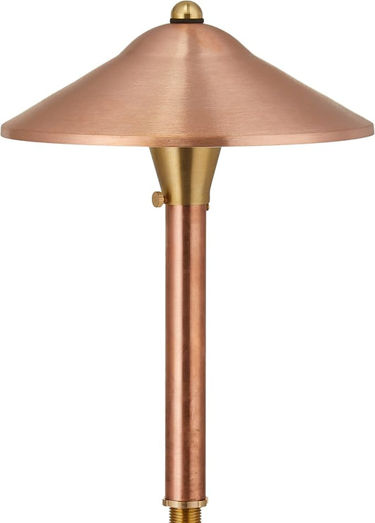 VOLT Max Spread 12V Solid Copper Mini Path Light (15" Tall, 9" Shade) for Low Voltage Landscape Lighting on Pathway, Walkway, Garden, Driveway or Patio