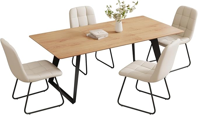 ZckyCine Modern Dining Table and Chair Set for 4 – Rectangular Expandable Wooden Table, Space-Saving Multifunctional Design for Small Spaces