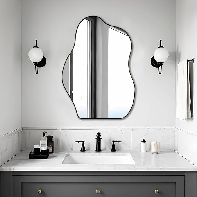 BOMINICA Irregular Wall Mirror - Asymmetrical Frameless Mirror for Bathroom, Living Room, Entryway, Bedroom - 20" x 28"
