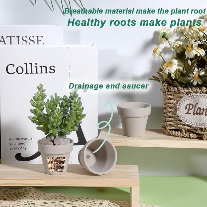 vensovo 48 Pcs 2" Tiny Terracotta & Terra Cotta Pots with Drainage - Grey Small Mini Clay Ceramic Pottery Planter Ideal for Indoor/Outdoor Plants, Crafts, Wedding Favors