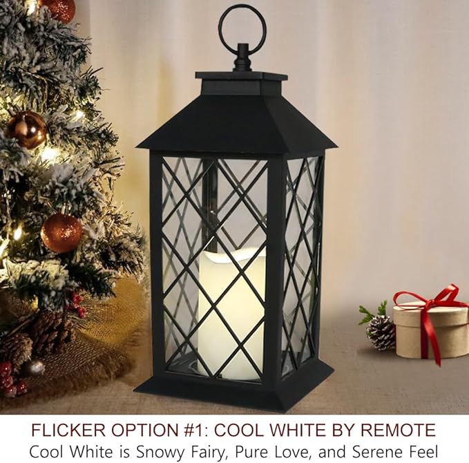 Bright Zeal 2-Pack 13.5" Candle Lanterns Outdoor Waterproof Decorative Lights with Timer Remote - Decorative Indoor LED Lanterns Battery Operated - Cool White Vintage Lantern Outdoor