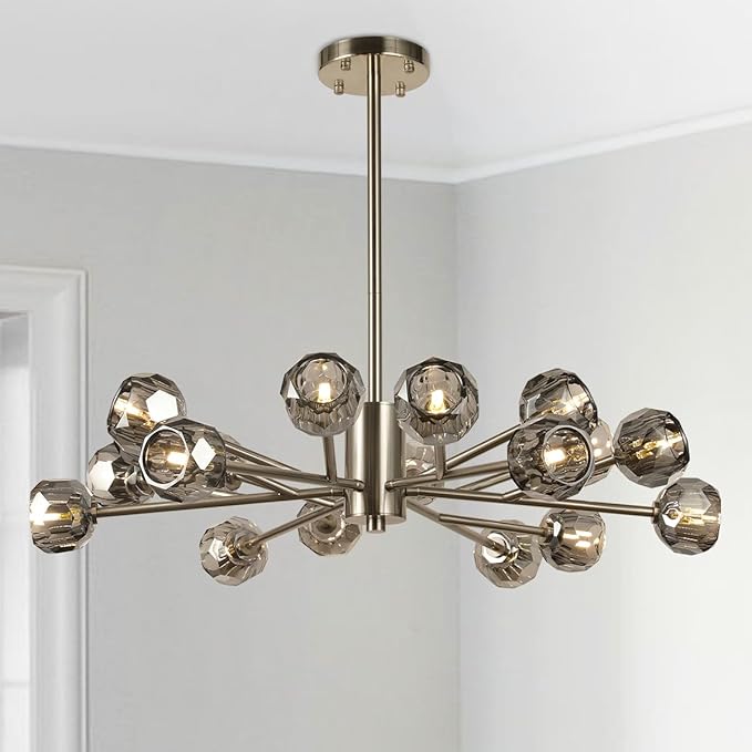 Sputnik Crystal Chandelier, 35.4" Brushed Nickel Chandelier for Dining Room, 18 Lights Modern Chandelier Lighting Fixture for Living Room Bedroom