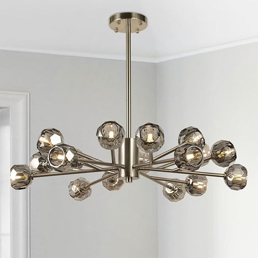 Sputnik Crystal Chandelier, 35.4" Brushed Nickel Chandelier for Dining Room, 18 Lights Modern Chandelier Lighting Fixture for Living Room Bedroom