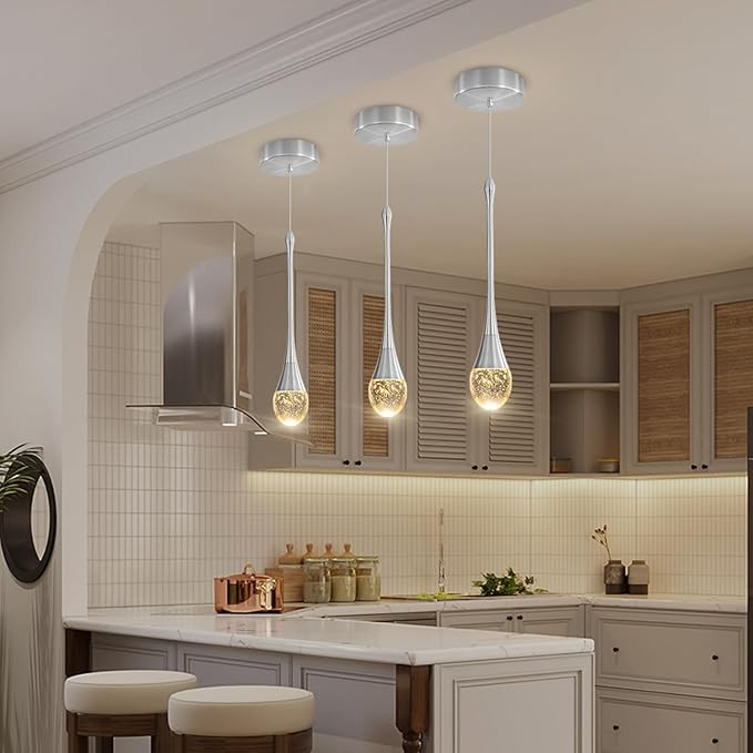 Single Head Silver Bubble Crystal Chandelier Beside Pendant Light Kitchen Island Dining Foyer Entrance Chandeliers Modern LED Dimmable 3000-6000k…