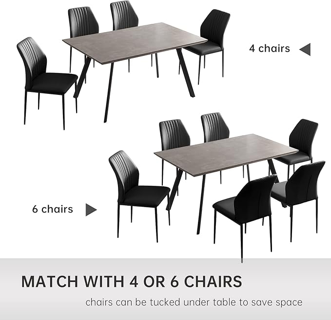 ZckyCine 59" Modern Dining Table Set for 6 Kitchen Dining Room Table Set Extendable Wood Dining Table and 6 Upholstered Chairs, Home Kitchen Furniture