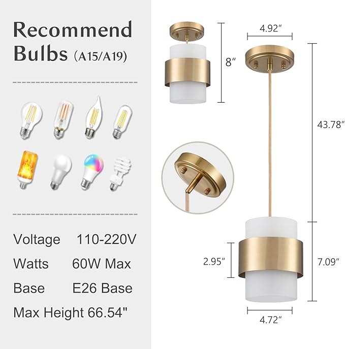 Modern Home Pendant Light Fixtures Brass Hanging Light for Kitchen Island