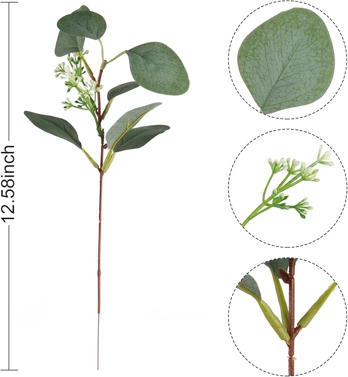 Beferr 18pcs Eucalyptus Stems Bulk Faux Silver Dollar Eucalyptus Leaves Plant Branches Artificial Greenery Stems for Flower Arrangements Home Decor Indoor