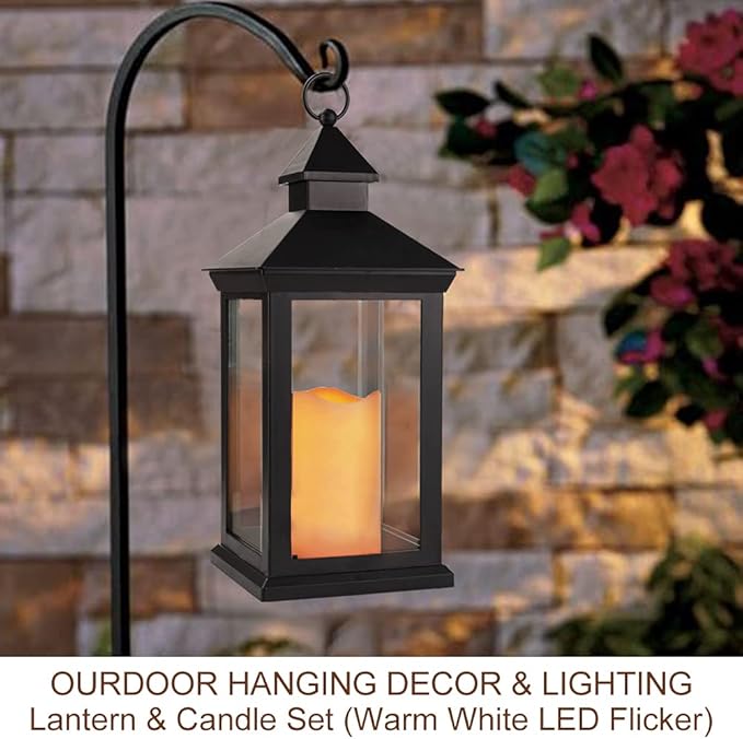 Bright Zeal 14" Tall Vintage Decorative Lantern with LED Pillar Candle - Outdoor Lantern Waterproof Lanterns - Black Lanterns with LED Candles