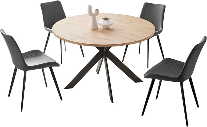 46.4" Round Dining Table Set, Mid Century Modern Round Dining Table for 4-6 Person, w/Steel Legs, Coffee Table for Kitchen Dining Room, Office, Save Space