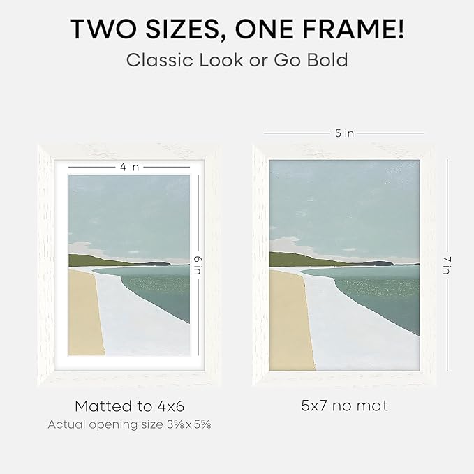 Homeforia White Picture Frames 5x7, High End Oak 5x7 Wooden Frame with Mat 4x6 Art, 5 x 7 White Wood Frames Matted to 4 x 6 inch Photo, 7by5 Wall or Tabletop Frame, Tempered Glass, Wall Kit, Set of 1