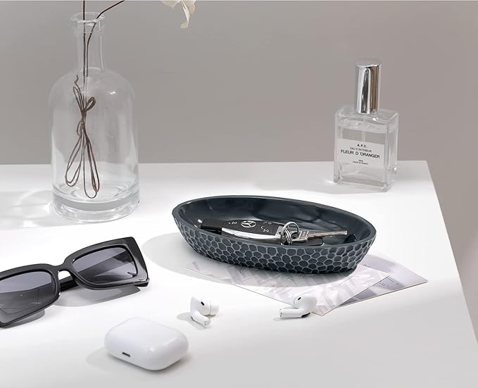 Jewelry Dish, Honeycomb Resin Ring Holder Jewelry Tray Key Bowl Decorative Trinket Dish for Vanity Entryway Table Home Decor, Gray