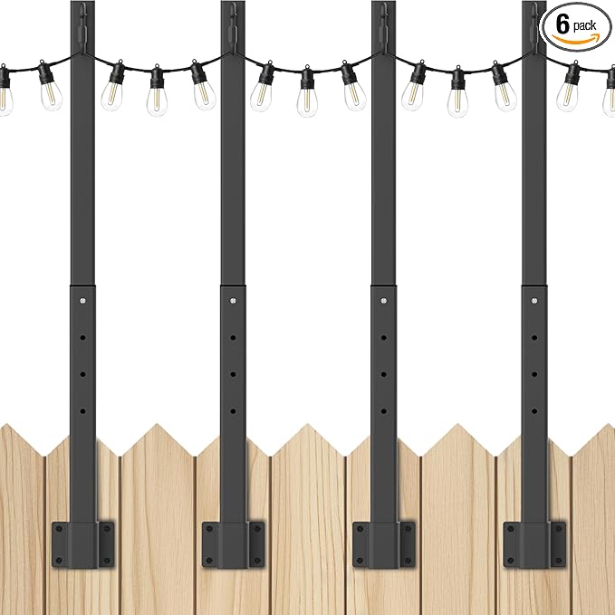 4 Pack 2.8Ft String Light Poles 4 Pack,Light Poles for Outside Lights,Outdoor with Fence Brackets Hanging Lights,Metal Stand Deck Patio Backyard
