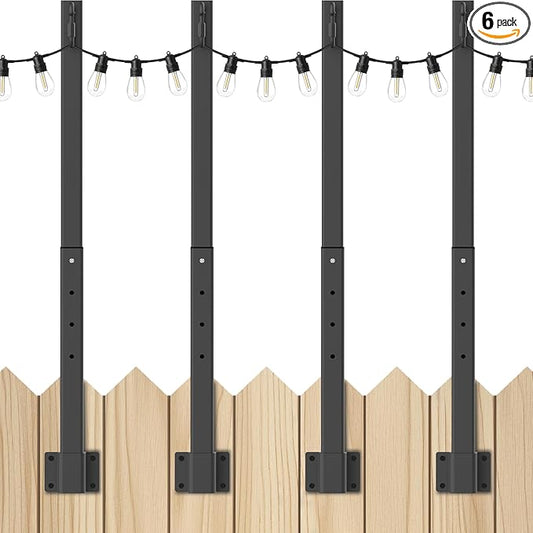 4 Pack 2.8Ft String Light Poles 4 Pack,Light Poles for Outside Lights,Outdoor with Fence Brackets Hanging Lights,Metal Stand Deck Patio Backyard