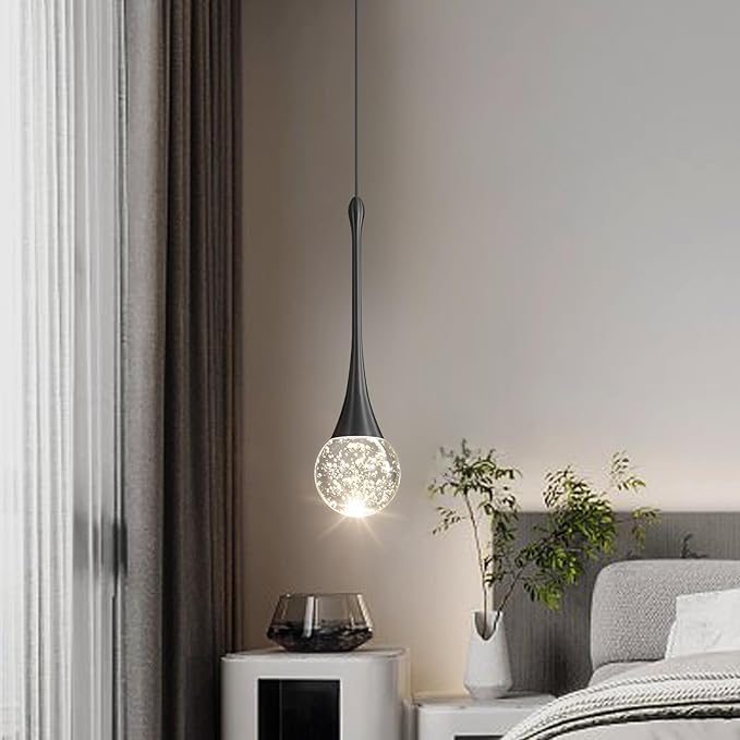 Modern Pendant Lights for Kitchen Island LED Dimmable Crystal Glam Ceiling Pendant Lighting for Dining Room Hallway Bedroom Corner Lamp Black