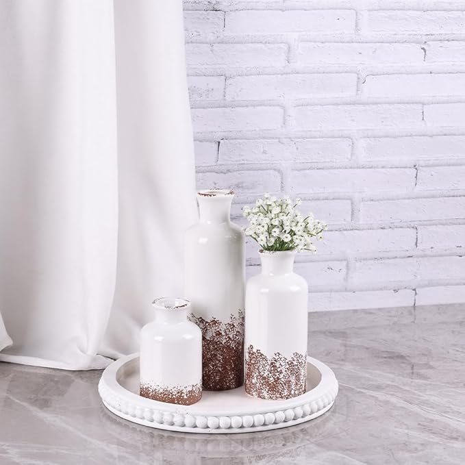 Gray Ceramic Farmhouse Vase Set of 3 – Rustic Small Vases, Vintage Country Style Decorative Vases for Flowers, Home Decor for Living Room, Table, Mantle, Fireplace & Entryway Centerpieces