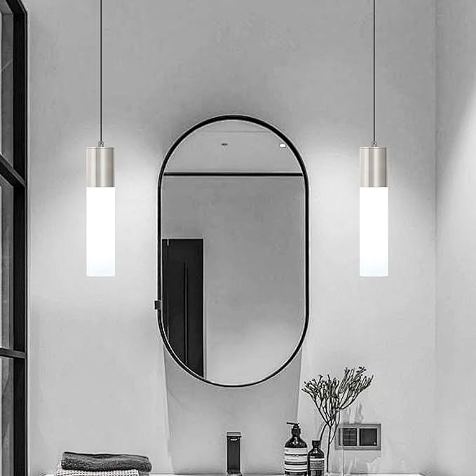 Modern Pendant Lights Kitchen Island 3 Pack LED Pendant Lighting Brushed Nickel with Milky White Lampshade Adjustable Hanging Ceiling Light for Dining Room Bath Entryway, 3000K-6000K