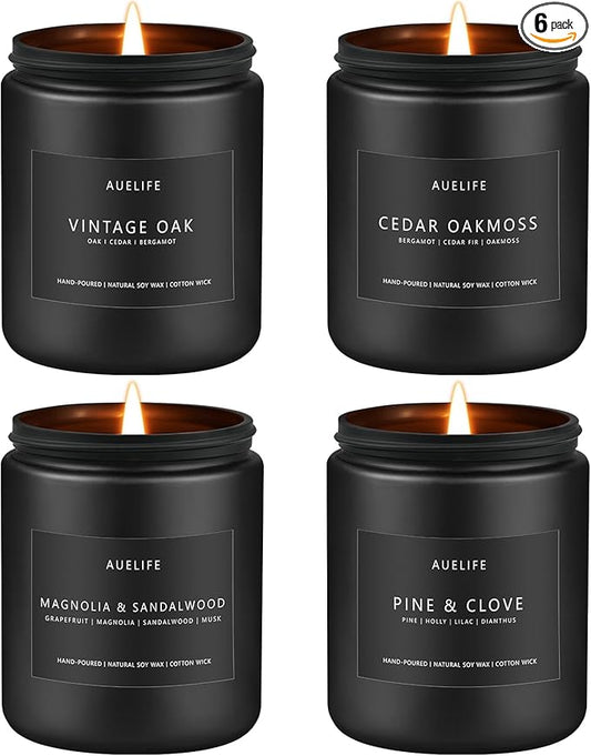 Scented Candles Set | Masculine Candle, Gifts for Men - Soy Candles for Home Scented - 4 Pack Aromatherapy Candle Gift - Scent of Vintage Oak/Cedar Oakmoss/Magnolia & Sandalwood/Pine & Clove