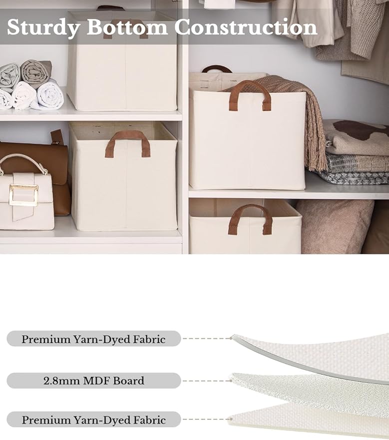 StorageWorks Storage Bins, Fabric Storage Bins for Shelves, Extra Large Storage Baskets with Metal Frame, Closet Baskets and Bins with Handles, Jumbo, Natural Color, 2-Pack