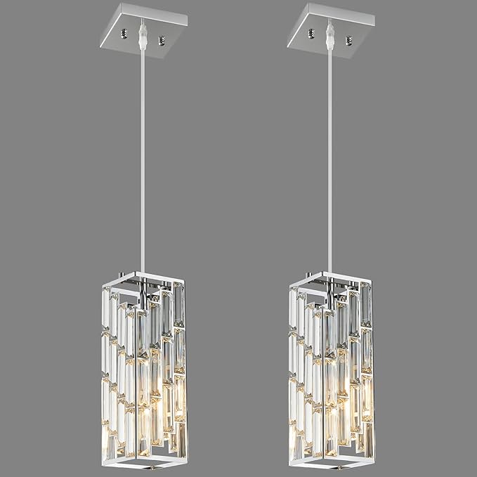 Chrome Pendant Lighting Modern Pendant Light, Mini Crystal Chandeliers,Adjustable Pendant Light Fixture for Kitchen Island Dinning Room Bedroom (2 Pack)