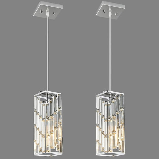 Chrome Pendant Lighting Modern Pendant Light, Mini Crystal Chandeliers,Adjustable Pendant Light Fixture for Kitchen Island Dinning Room Bedroom (2 Pack)