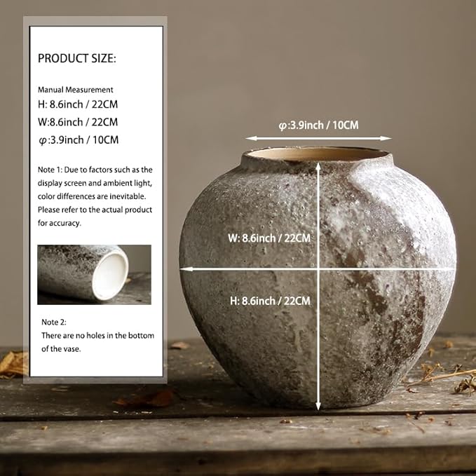 Denique Rustic Ceramic Tall Floor Vase, Vintage Farmhouse Decor, Large Terracotta Vases for Living Room Entryway Table Centerpiece Decor, Terracotta Pottery Clay(A-22cm)