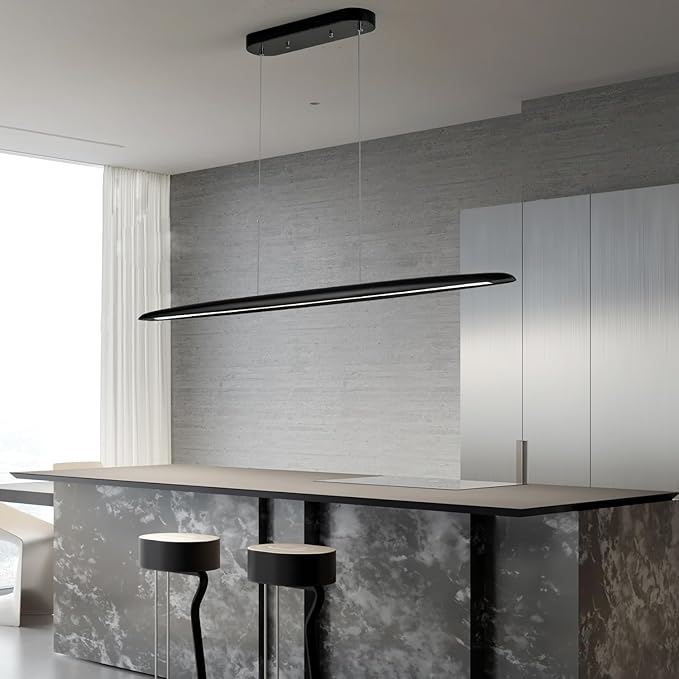 71" Wood Linear Pendant Light Black Linear Pendant Dinning Room Hanging Lights LED Dimmable Chandeliers 50w for Dining Room Pool Table Lights Kitchen Island Light Black