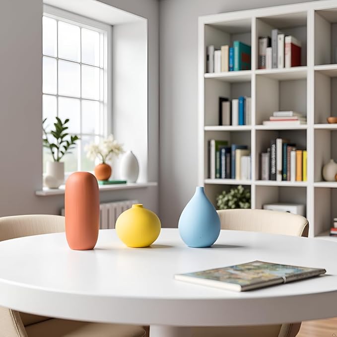 Small Ceramic Vase Set 3, Modern Matte Decorative Vases for Home Decor, Living Room, Bedroom & Office Tabletop Classical, Creative Shelf, Table, Bookshelf, Entryway, Coffee Table Decor