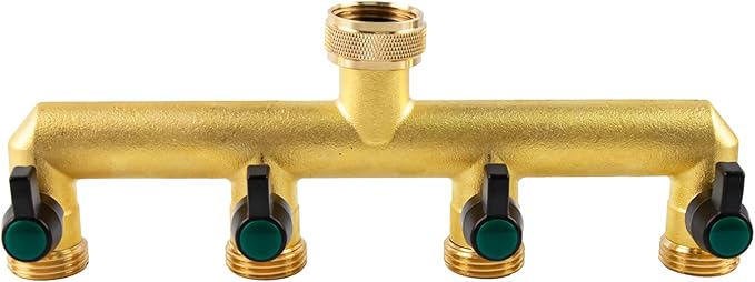 Gleiven Garden Hose Splitter, 3/4" Tap T Splitter, T-Shape Valve, 4-Way Tap Connector with Individual On/Off