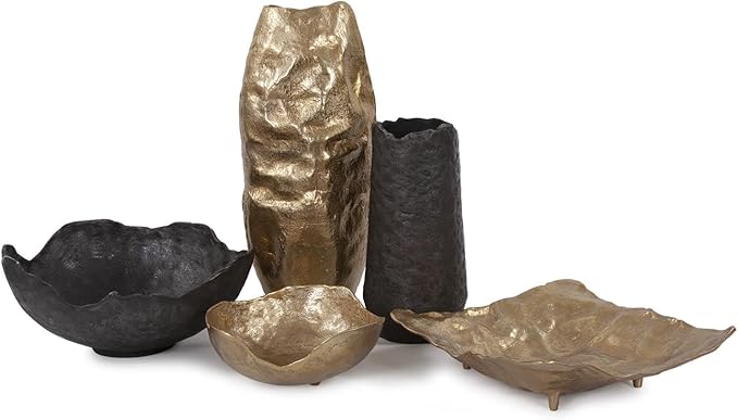 Howard Elliott Aged Bronze Broken Edge Decorative Bowl for Table Centerpiece, Matte Gray Aluminum Bowl with Sculpted Edges, Modern Accent Decor for Home & Living Room, 15.5 x 15.75 x 7 Inch, Large