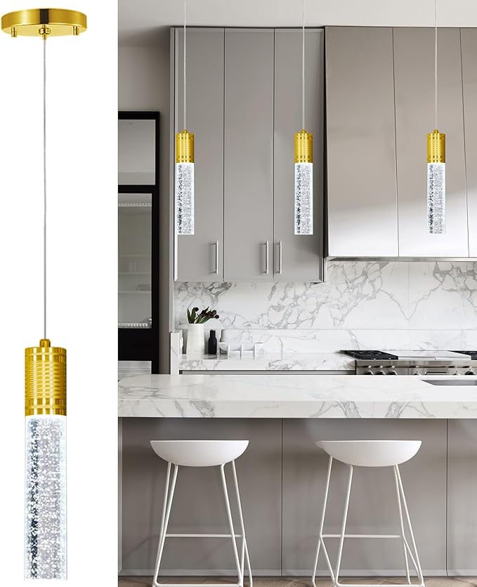 Linear Chandeliers LED Pendant Lights for Kitchen Island Fixtures Bubble Crystal Chandeliers 6000K Daylight LED Bulbs Mini Pendant Lighting for Island Modern Pendant Light Fixtures