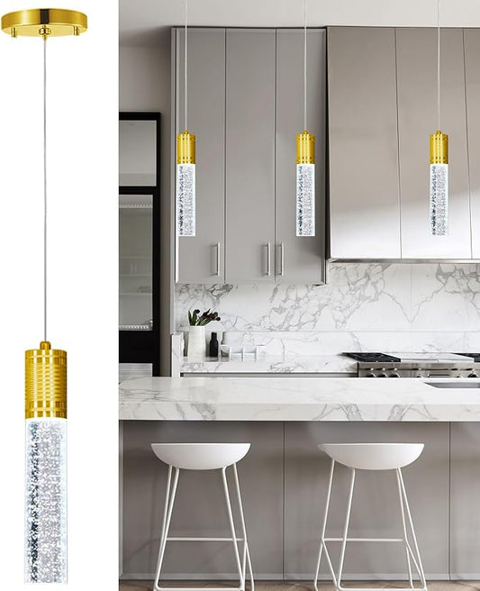 Linear Chandeliers LED Pendant Lights for Kitchen Island Fixtures Bubble Crystal Chandeliers 6000K Daylight LED Bulbs Mini Pendant Lighting for Island Modern Pendant Light Fixtures