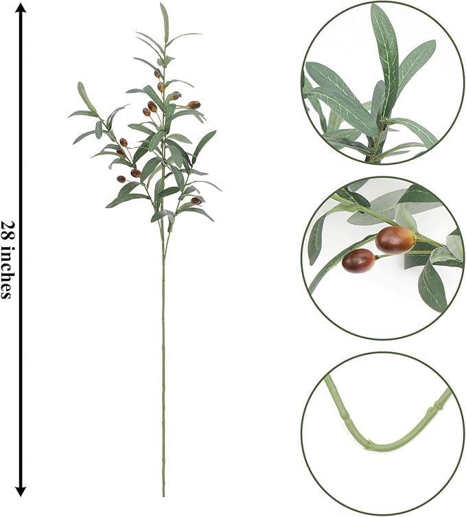 SHACOS 8 PCS Fake Olive Tree Branches Faux Olive Branches for Vase 28 inch Long Stems Artificial Greenery Stems Bulk Green Leaves Plant Twigs Decor