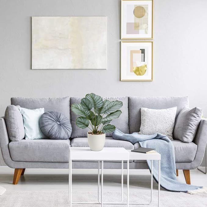 Briful 18'' Tall Fake Plant Realistic Faux Calathea Plant Artificial Plant for Home Decor Indoor Fake House Plant in White Pot for Living Room Bathroom Kitchen