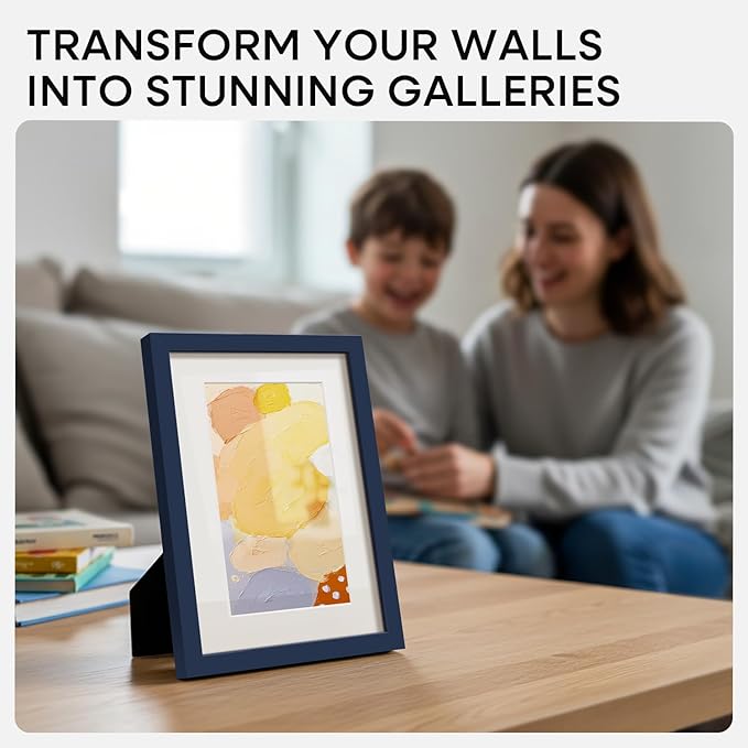 Homeforia Navy Blue 4x6 Picture Frame, High End Metal 4 x 6 Frames with Mat 3 x 5 for Print, 4by6 Desk Frame Matted to 3x5 inch Photo, 4 by 6 Wall or Tabletop Frame, Tempered Glass, Wall Kit, Set of 1