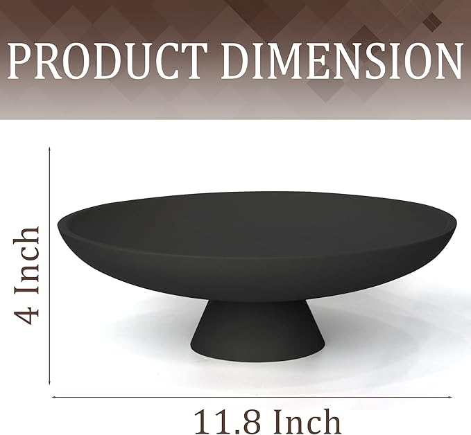 Modern Resin Pedestal Decorative Bowl, Large Fruit Bowl for Kitchen Counter, Stylish Key Bowl for Entryway Table, Matte Black
