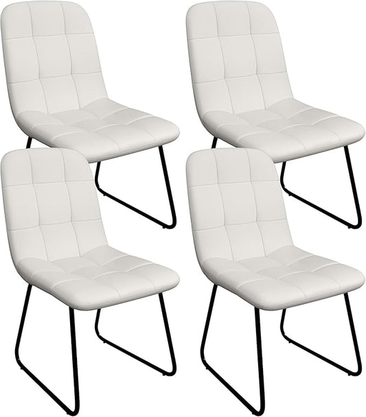 Dining Chairs Set of 4, Modern Kitchen Faux Leather Dining Room Chair for Kitchen Living Dining Room (4 White Chairs)