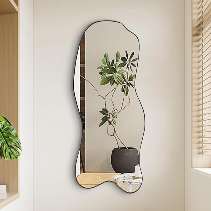 Asymmetrical Mirror, Irregular Wall Mirror, 47.25"x21" Modern Curved Mirrors Decorative, Frameless Wavy Shaped Mirrors for Living Room Bathroom Bedroom Entryway Fireplace