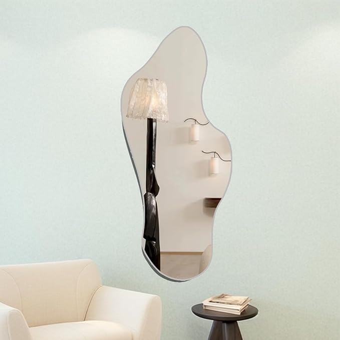 Irregular Wall Mirror, Asymmetrical Wall Mounted Mirror 19.6 x 47 Inch, Large Decorative Shaped Mirror for Living Room, Bedroom, Entryway, Cloud Shape