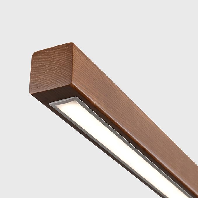 55 Inch Wood Linear Pendant Light Dimmable LED Kitchen Island Lighting with Remote Adjustable Hanging Chandelier for Dining Room Bar Pool Table 30W Modern Farmhouse Fixture Walnut Color