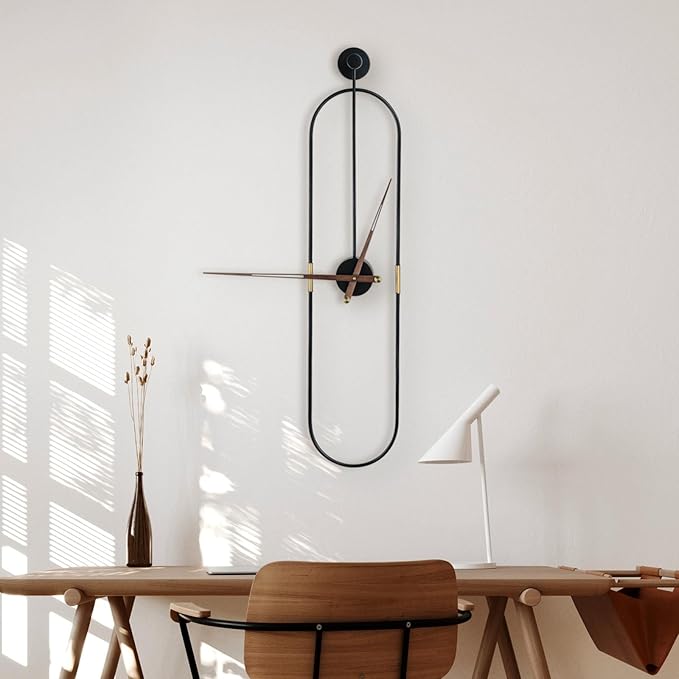 Modern Oval Wall Clock Large Wall Clock with Walnut Pointers for Living Room Home Decor Bedroom Kitchen Office (Oval Black, Large)